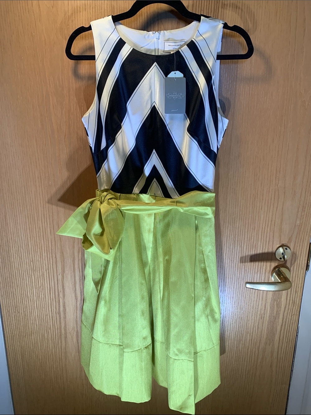 Moulinette Soeurs Black and White Chevron / Lime Dress - Lined- Pockets- Size 6